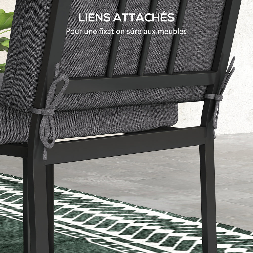 Lot de 2 coussins d'extérieur pour fauteuil chaise à dossier avec attaches rembourrage 8 cm, 112L x 51l cm, gris foncé-5