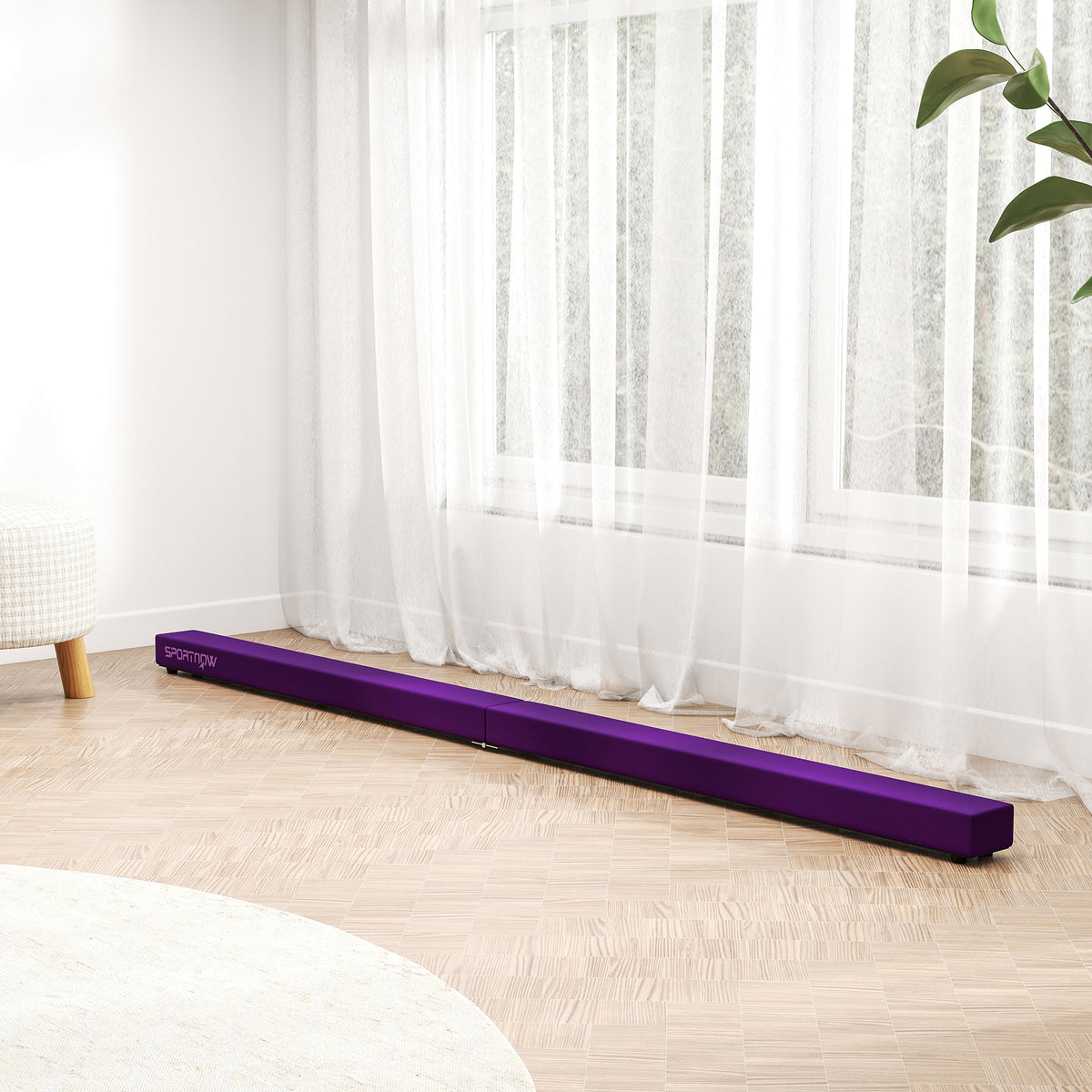 Poutre gymnastique pliable 210 cm en velours, poutre d'équilibre avec fond antidérapant, pour enfants et adultes, violet-8