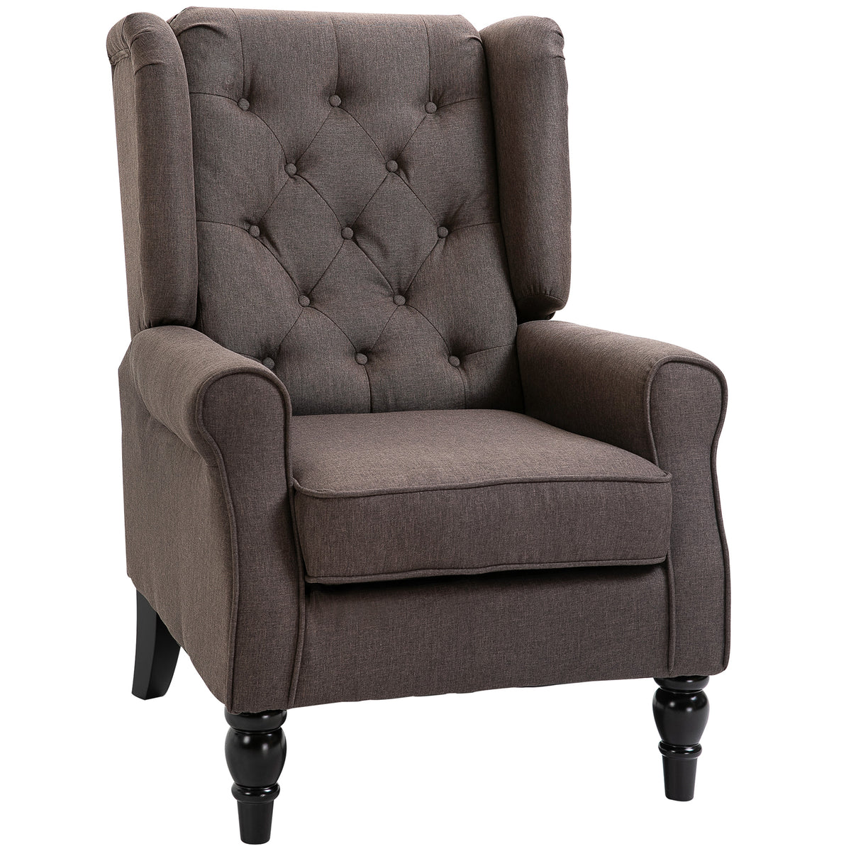 Fauteuil de salon capitonné avec assise large, pieds en bois, style classique, grand confort, 74 x 86 x 102 cm, marron-0