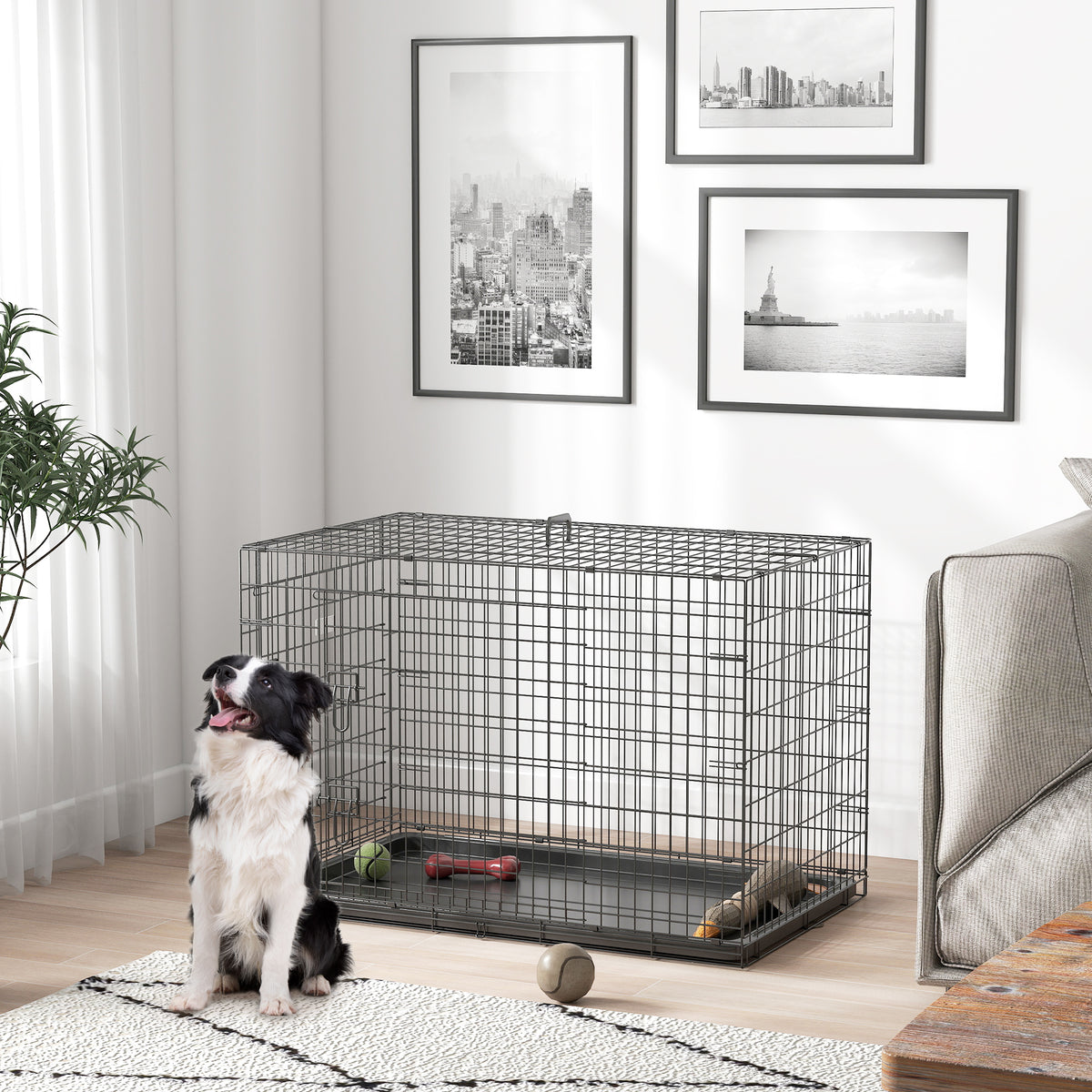 Cage caisse de transport pliante pour chien en métal noir 92 x 57 x 62,5 cm-9
