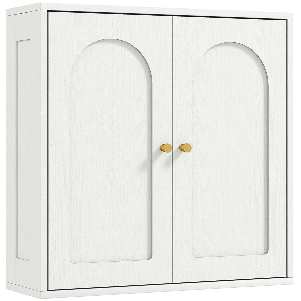 Armoire murale, meuble haut salle de bain moderne avec placard à double porte et poignées dorées, 60x20x60cm, blanc-0