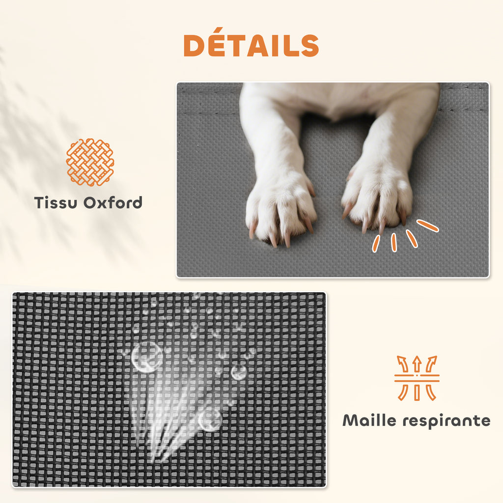 Lit Chien Sureleve avec Parasol, Lit de Camp Chien Chat sur Pieds Tissu Oxford Respirant, Anti-UV Cadre en Métal Sac de Transport Inclus Couchage Extérieur pour Chat 122 x 92 x 108 cm Gris Noir-3