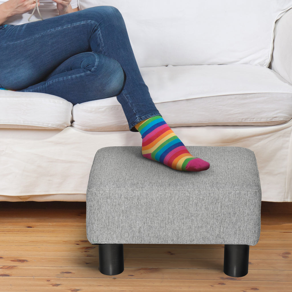 Lot de 2 poufs repose-pied tabouret bas en tissu de lin capacité de charge 150 Kg 40 x 30 x 24 cm gris-3
