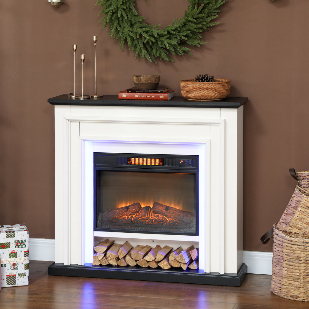 Cheminée électrique 1800W, fausse cheminée décorative lumières LED RGB, effet flamme, manteau, 105 x 27 x 97 cm, noir-9
