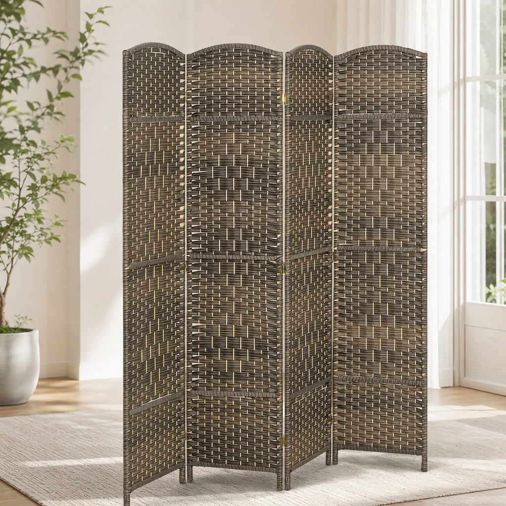 Paravent intérieur en bois 4 panneaux séparateur de pièce pliable pour salon chambre 180 x 180 cm chêne foncé-9