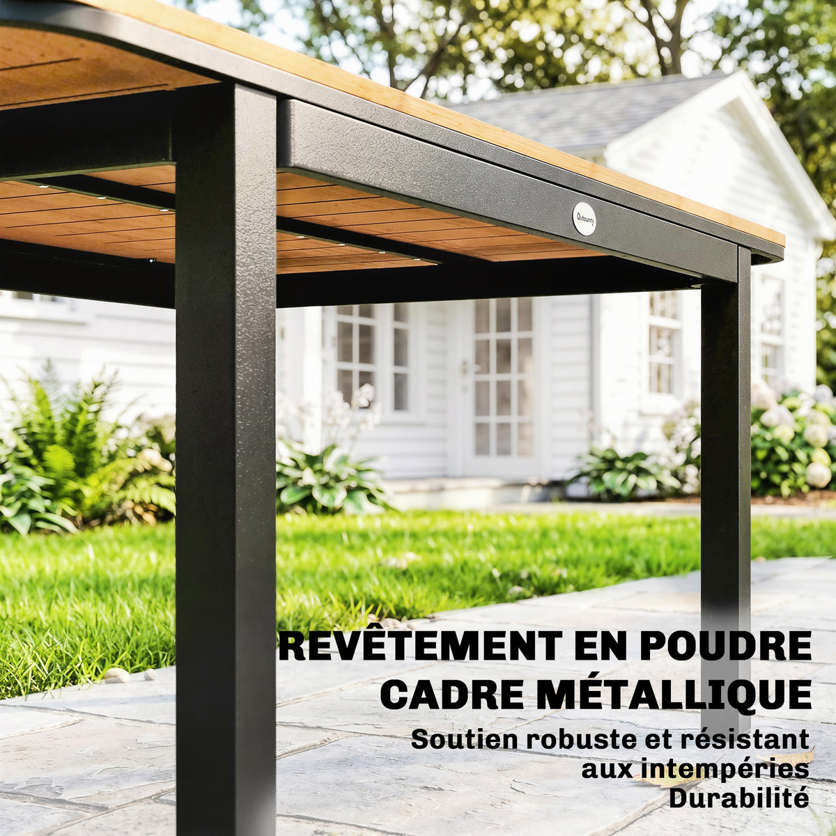 Table de Jardin 6 Personnes Rectangulaire en Bois Composite Cadre en Métal et Plateau à Lattes 127x70cm Marron-5