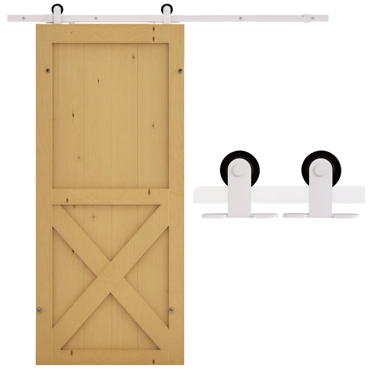Kit de porte coulissante quincaillerie grange à porte coulissante en acier au carbone longueur de rail 183 cm blanc-0