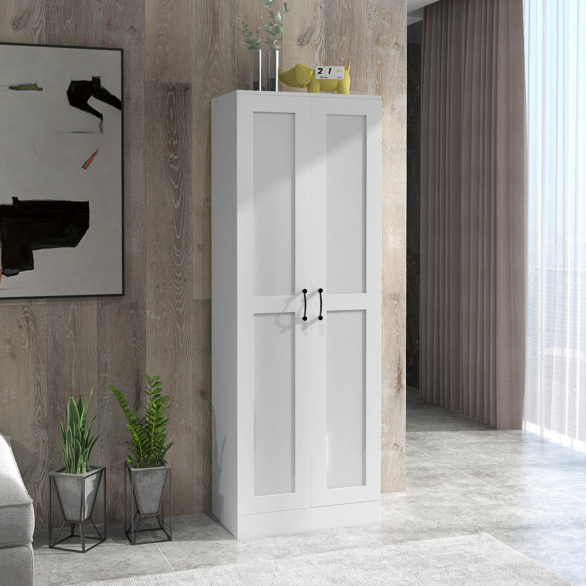 Armoire 2 portes meuble de rangement avec 5 étagères, style contemporain, 60L x 36,5l x 175H-1