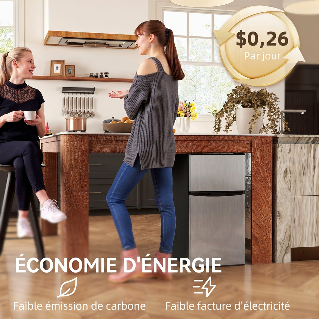 Réfrigérateur congélateur 88 L, petit réfrigérateur combiné avec portes réversibles et éclairage, 45,5x50x86,5cm, noir-6