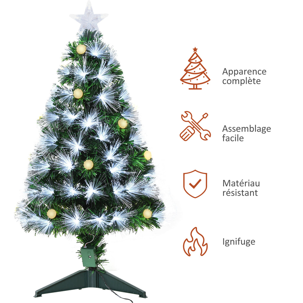 Sapin Noël Artificiel Lumineux 90H cm Fibre Optique LED + 14 Ampoules + Support Pied 90 Sommet Brillante Vert-3