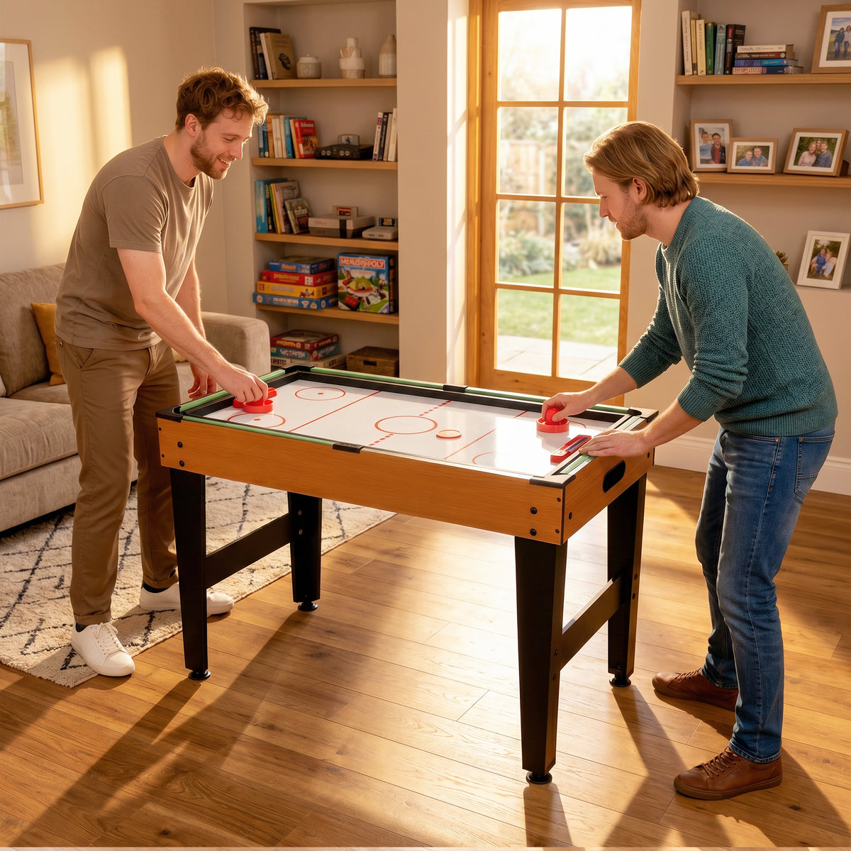 Table MultiJeux 5 en 1 Babyfoot Billard Air Hockey Ping-Pong et Basket Accessoires 134x108x144cm Marron Noyer-8