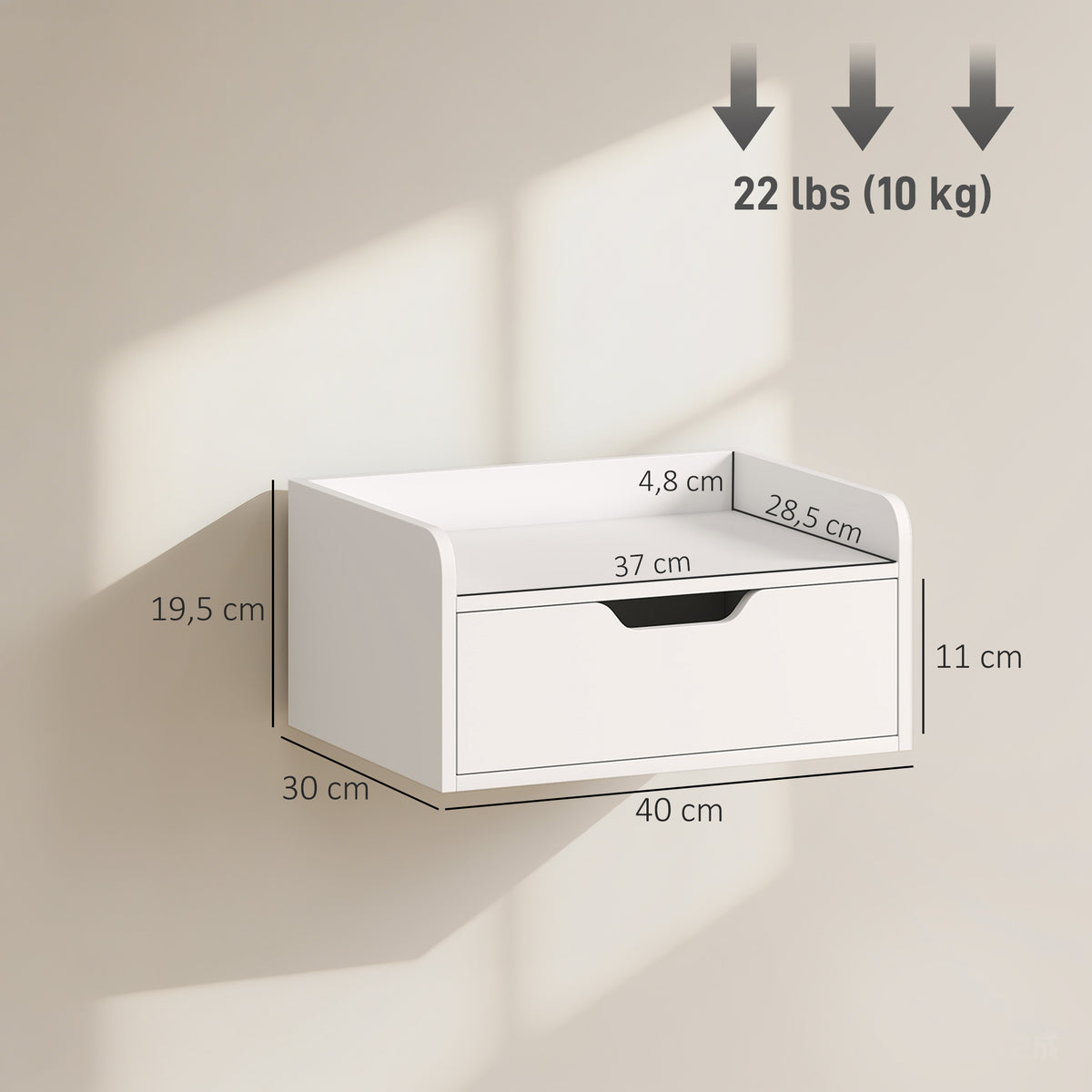 Lot de 2 tables de chevet murales tables de nuit suspendues tiroir plateau aspect bois dim. 40L x 30l x 19,5H cm-2