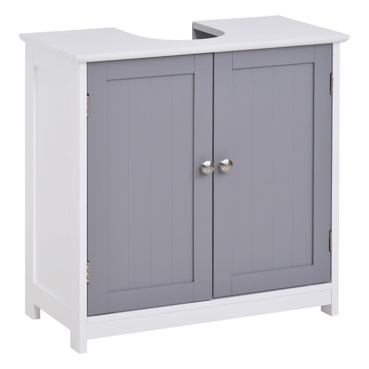 Meuble salle de bain sous lavabo - meuble sous-vasque - placard 2 portes avec étagère - dim. 60L x 30l x 60H cm - en bois gris blanc-0
