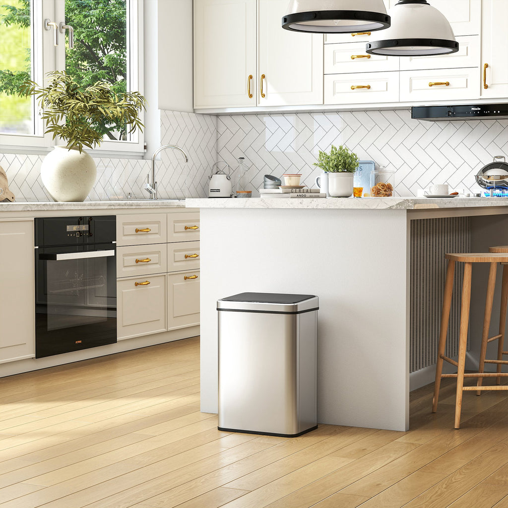 Poubelle à Capteur de 40L, Couvercle à Fermeture en Douceur, Poubelle de Cuisine Automatique Acier Inoxydable, Argenté-9