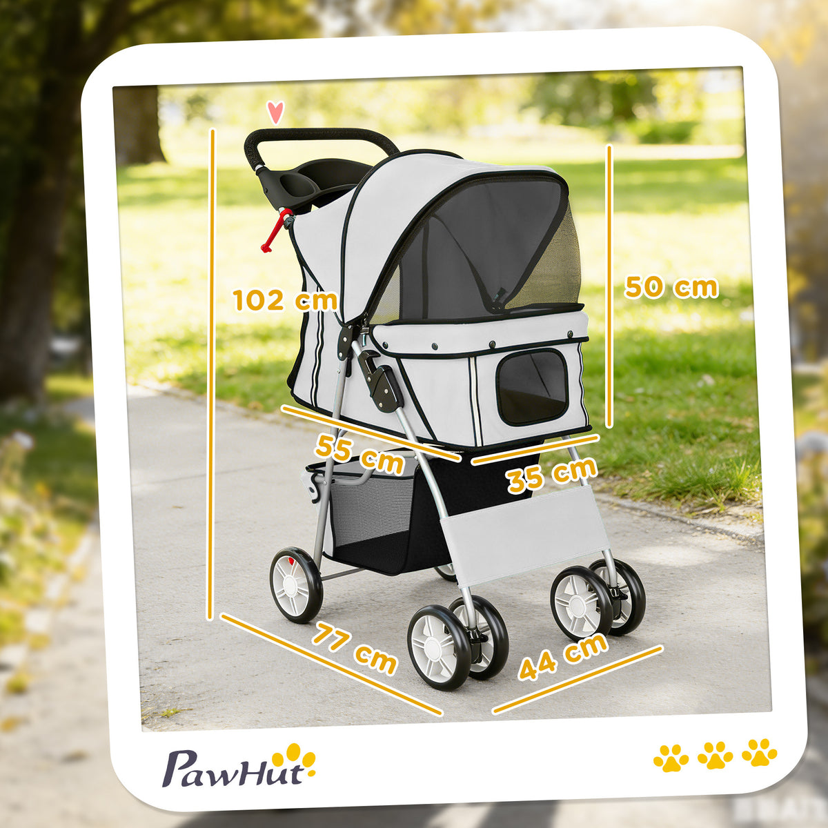 Poussette buggy pliable animaux chariot pliante chien chat porte-gobelet panier de rangement 77 x 44 x 102 cm gris-2