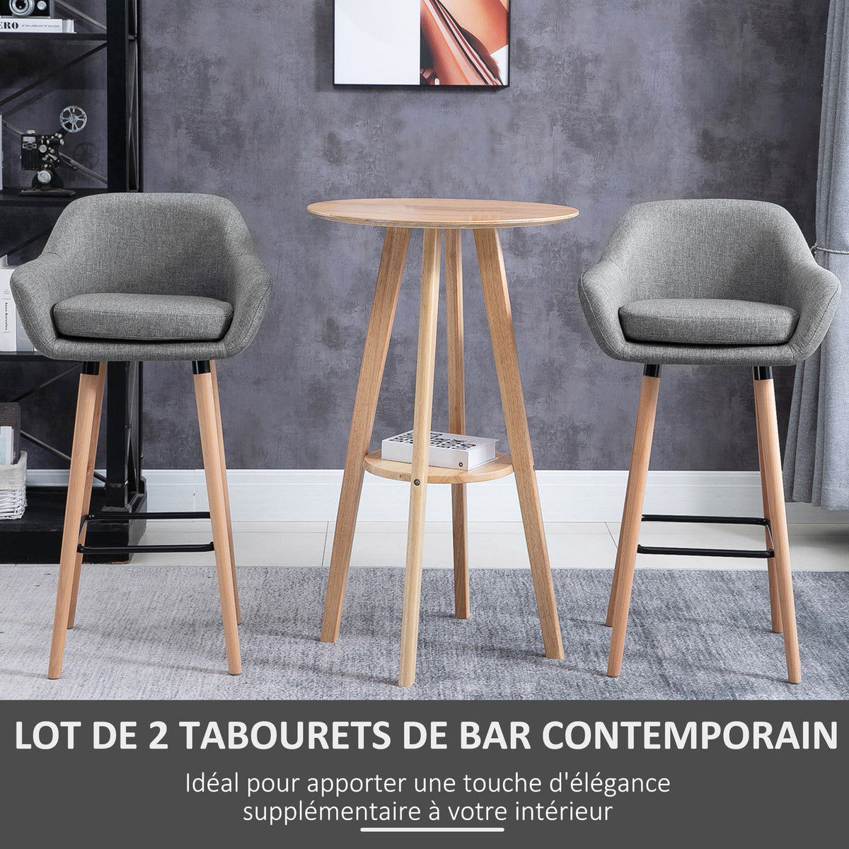 Tabourets de Bar Design scandinave - Lot de 2 tabourets de Bar Grand Confort avec Repose-Pieds Gris foncé-3