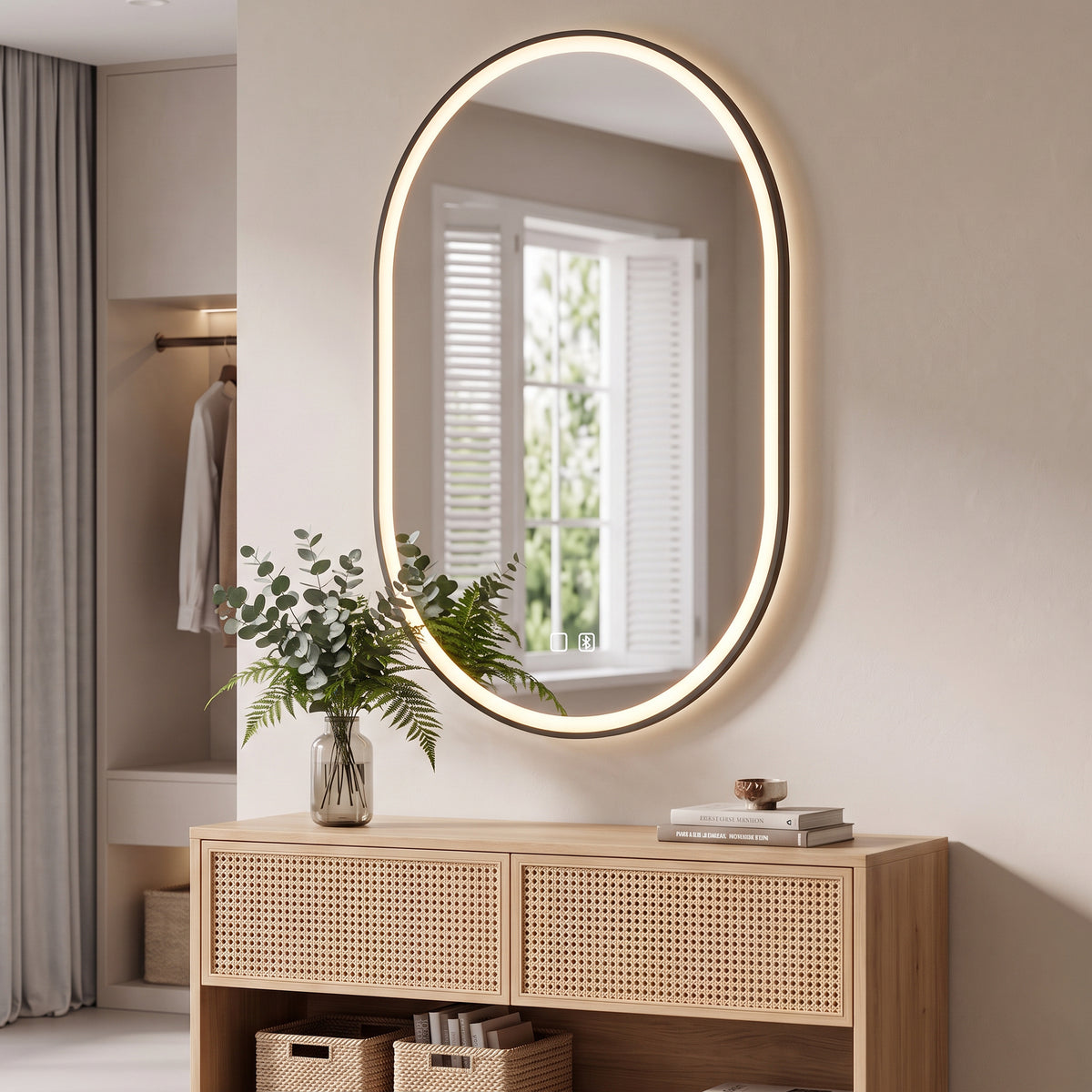 Miroir Salle de Bain Bluetooth avec Éclairage LED 100x70cm Dimmable 3 Couleurs, Interrupteur Tactile, Anti-Buée, Noir-8