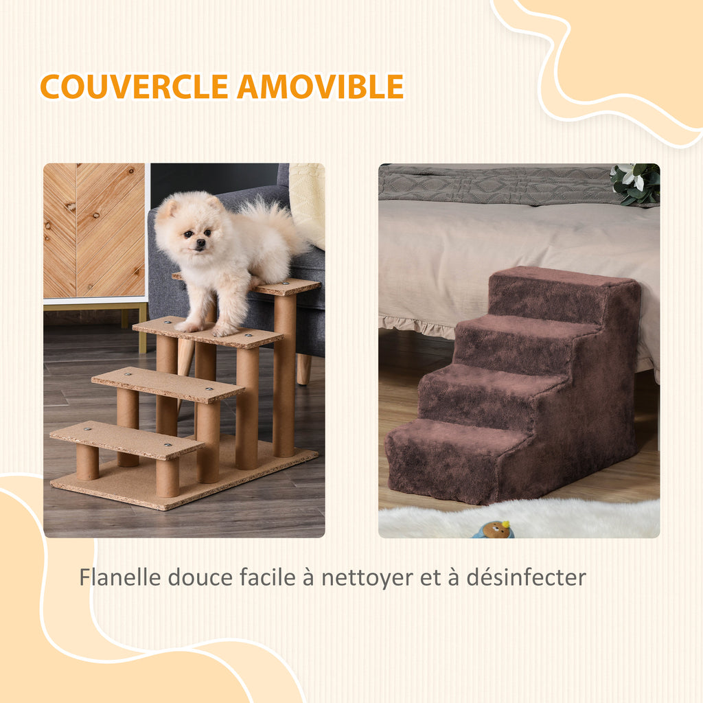 Escalier pour chien à 4 marches escalier pour chat échelle antidérapante pour animaux 60 x 35 x 44 cm marron-4