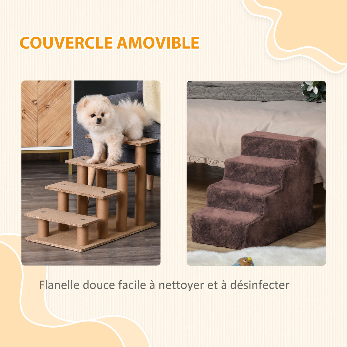 Escalier pour chien à 4 marches escalier pour chat échelle antidérapante pour animaux 60 x 35 x 44 cm marron-4