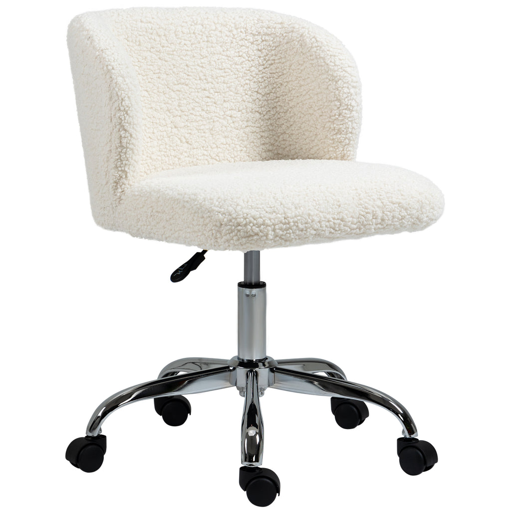 Chaise de bureau sans accoudoir en toison d'agneau hauteur réglable pivotant à 360 ° charge max. 120 Kg blanc-0