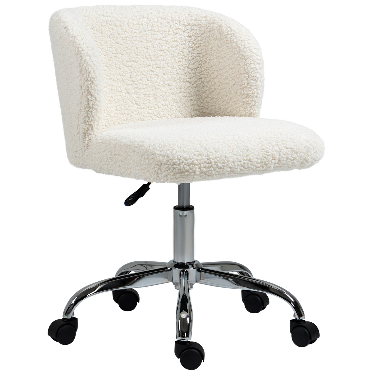Chaise de bureau sans accoudoir en toison d'agneau hauteur réglable pivotant à 360 ° charge max. 120 Kg blanc-0