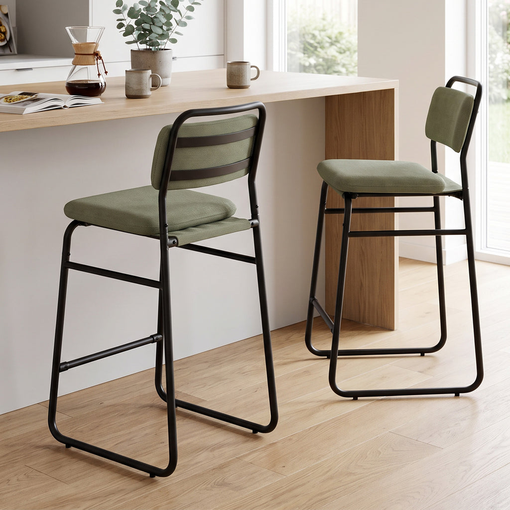 Lot de 2 Tabourets de Bar, Chaises de Bar en Velours, Assise Rembourrée 67H cm, Dossier et Repose-Pieds, Vert-9