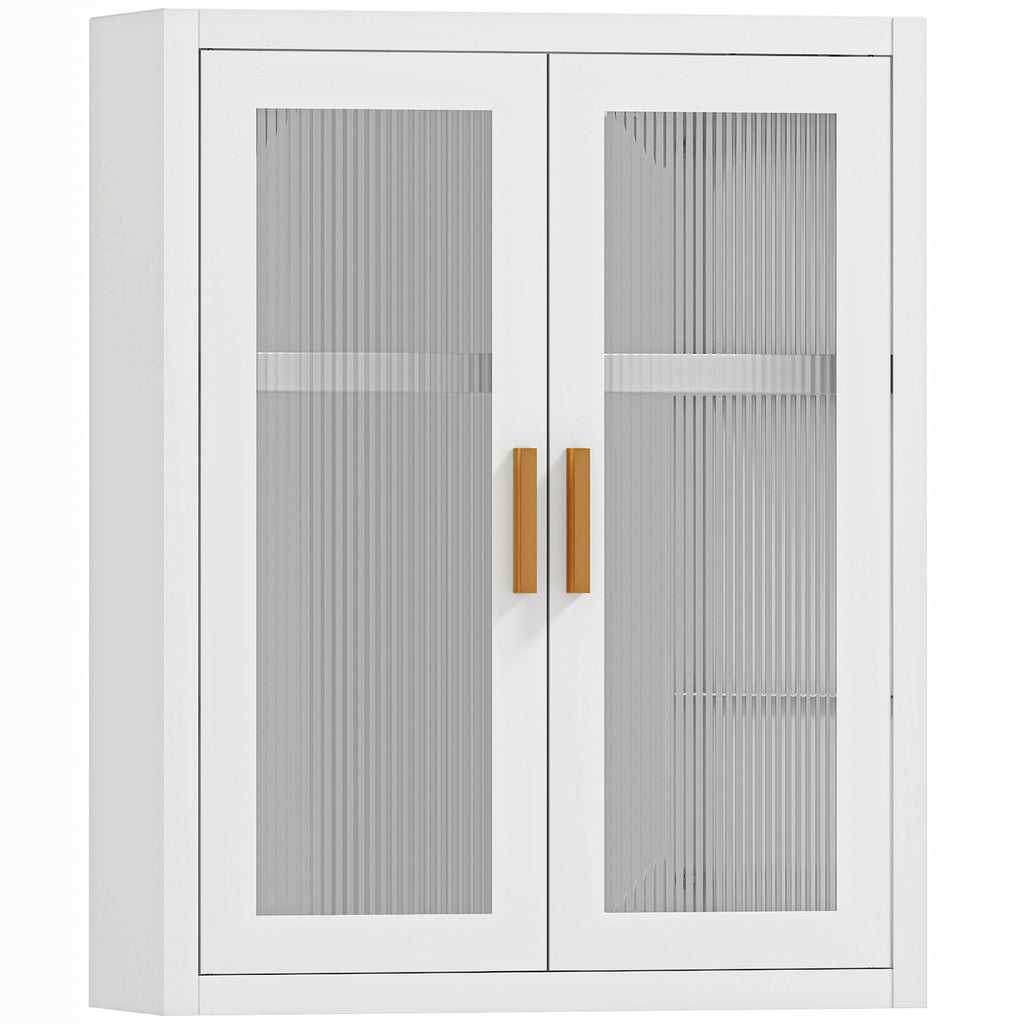 Armoire murale de salle de bain, meuble haut salle de bains avec 2 portes cannelées, étagère réglable, 40x14x50cm, blanc-0