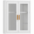 Armoire murale de salle de bain, meuble haut salle de bains avec 2 portes cannelées, étagère réglable, 40x14x50cm, blanc-0