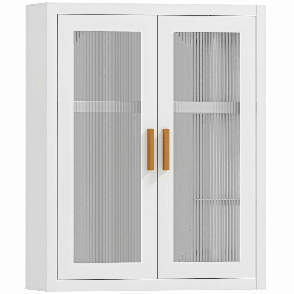 Armoire murale de salle de bain, meuble haut salle de bains avec 2 portes cannelées, étagère réglable, 40x14x50cm, blanc-0