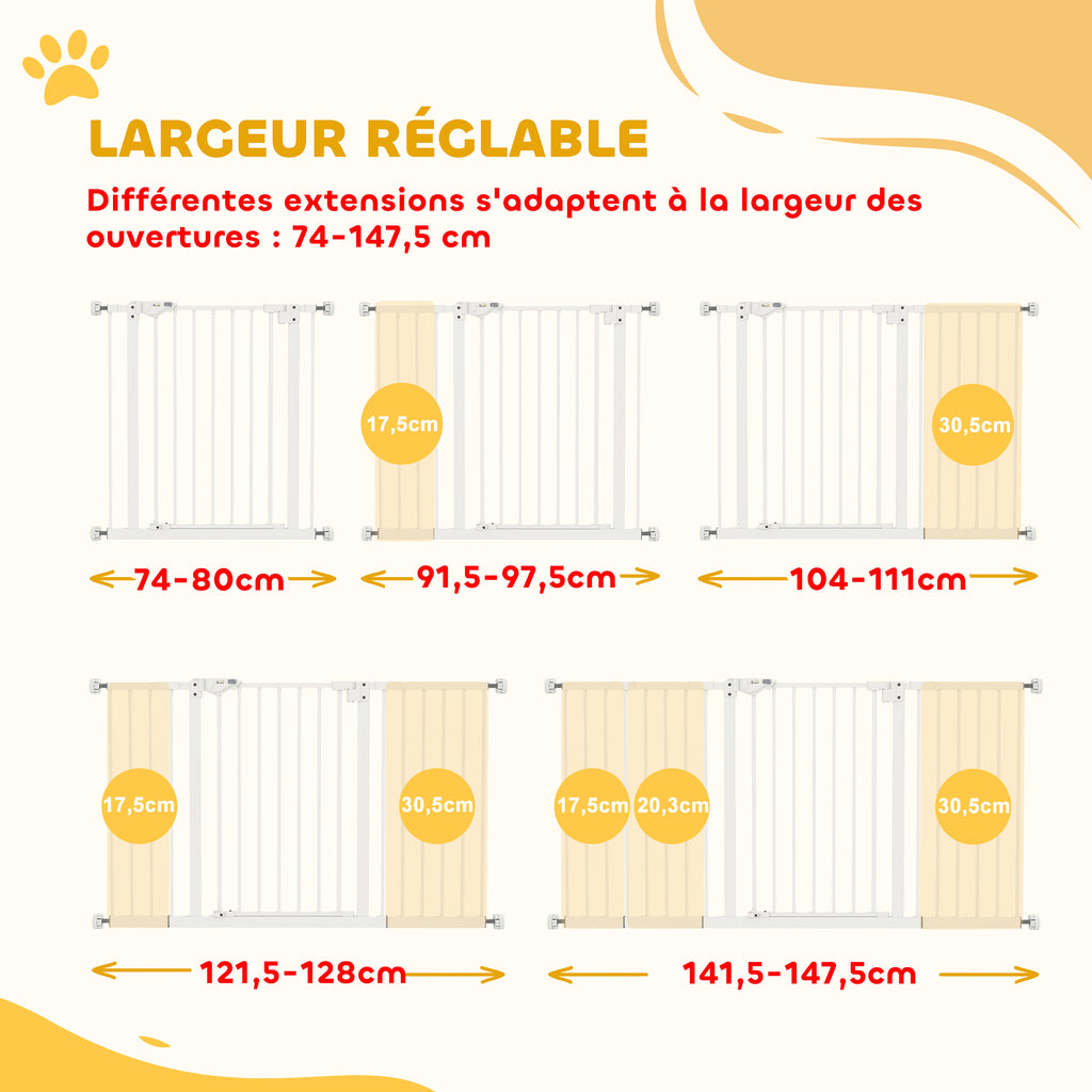 Barrière de sécurité animaux porte fermeture automatique système de double verrouillage sans perçage 3 extensions blanc-3