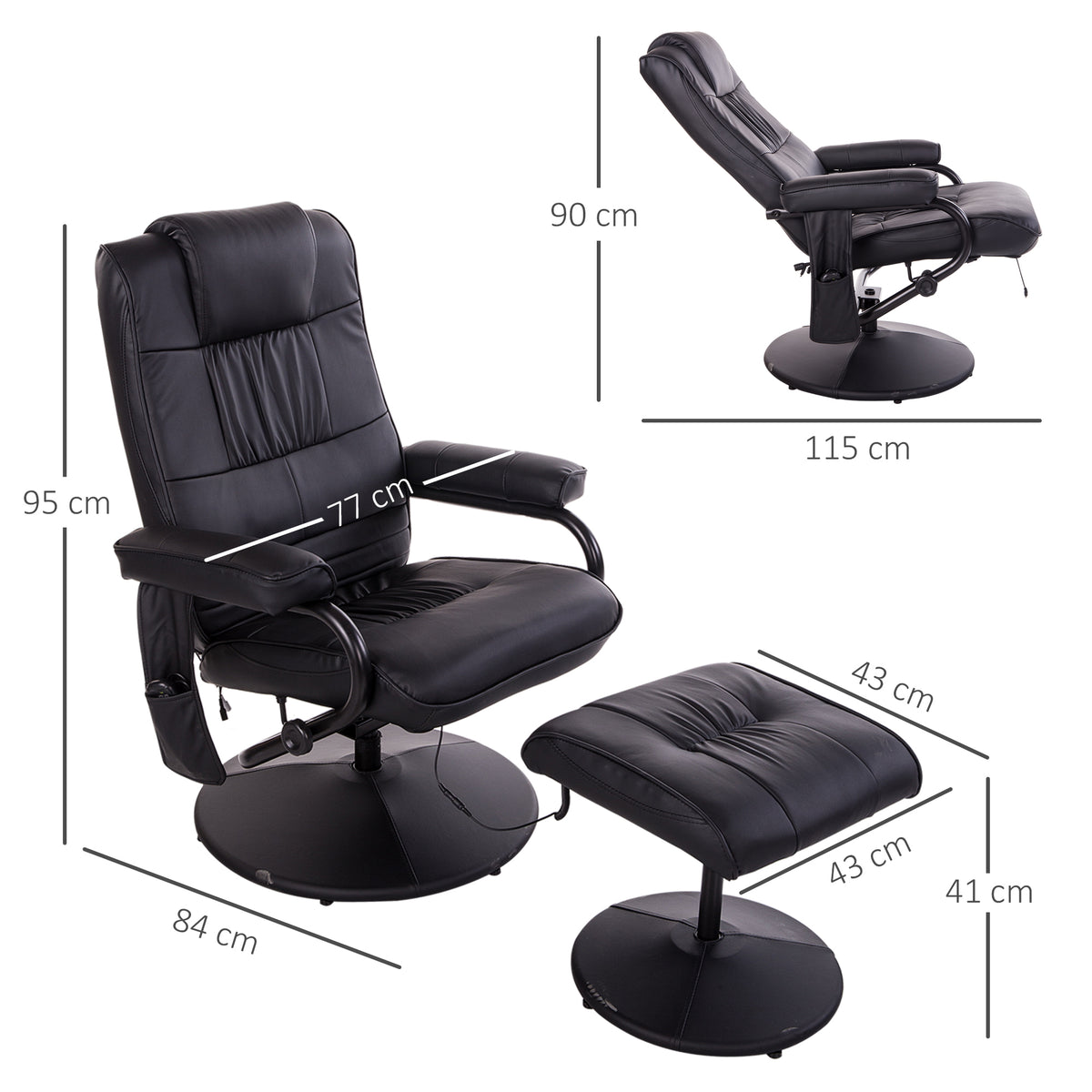 Fauteuil de Massage et Relaxation électrique pivotant inclinable avec Repose-Pied revêtement synthétique Noir-2