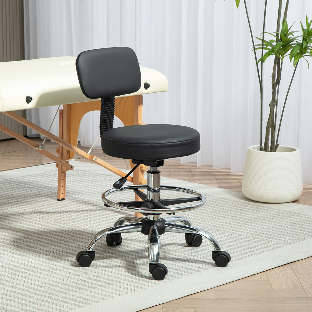 Chaise de bureau, chaise de dessin, repose-pieds réglable, hauteur réglable, pivotante 360°, 52x52x92cm, noir-9