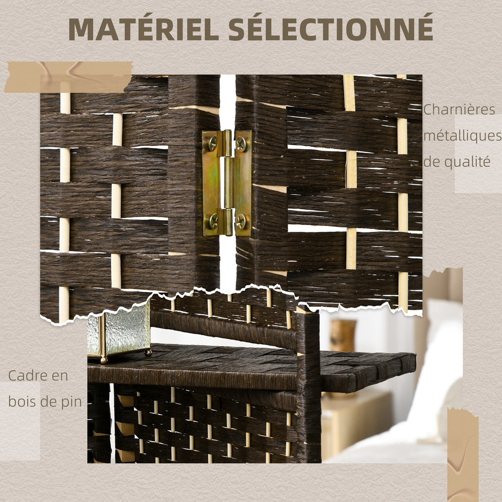 Paravent séparateur de pièce 4 panneaux 160 x170 cm avec 2 étagères, pliable, en bois-6