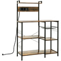 Meuble de cuisine avec prises intégrées pour micro-ondes avec étagères, style industriel, 90x42x130cm, marron-0