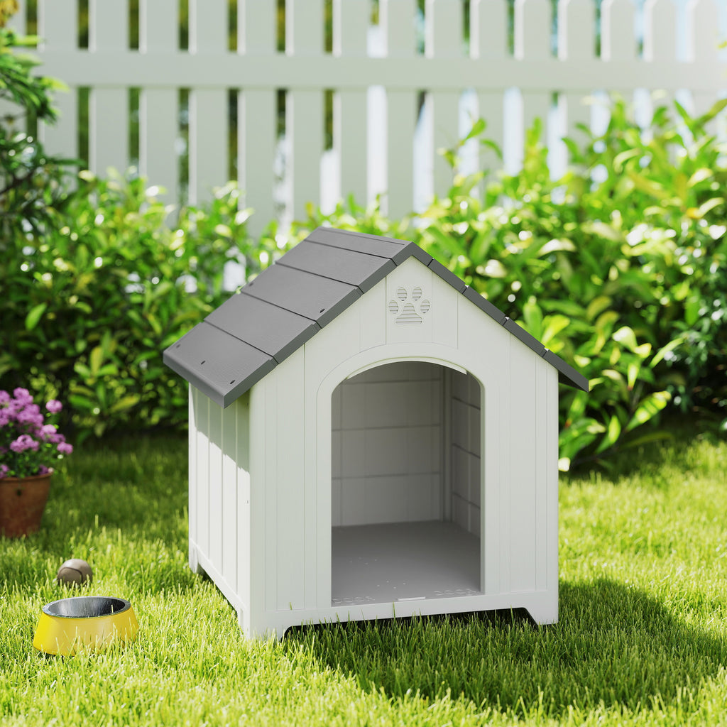 Niche pour chien extérieur, maison chien en polypropylène imperméable, ventilé, plancher surélevé, gris clair-1