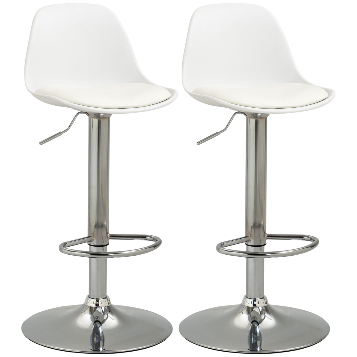 Lot de 2 tabourets de bar chaise haute cuisine avec dossier et repose-pieds, hauteur réglable, 41x42x82-104cm, blanc-0