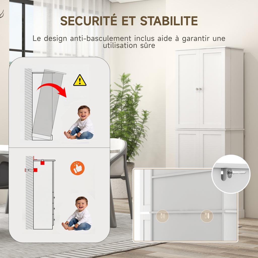 Armoire de cuisine buffet cuisine avec placards, étagère réglable et porte-épices, 60 x 35 x 166 cm, blanc-5
