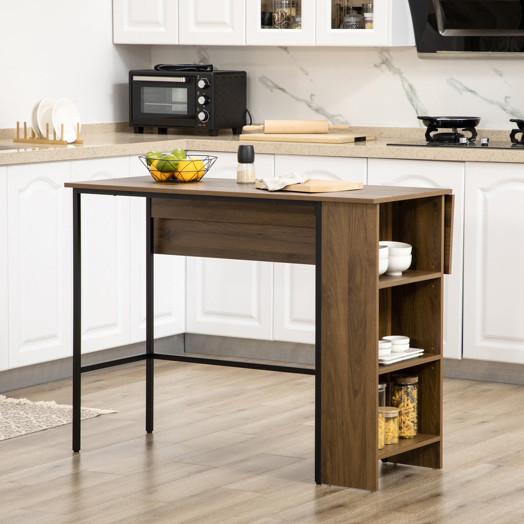 Ilot centra table de bar plateau latéral  rabattable et 3 étagères 120 x 76 x 91,4 cm marron-9