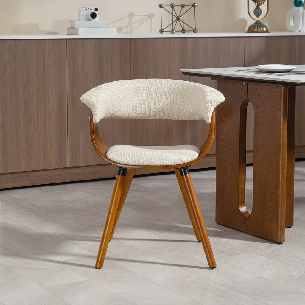 Lot de 2 chaises de salle à manger, chaises de cuisine rembourrées avec dossier incurvé et pieds en bois massif, beige-7