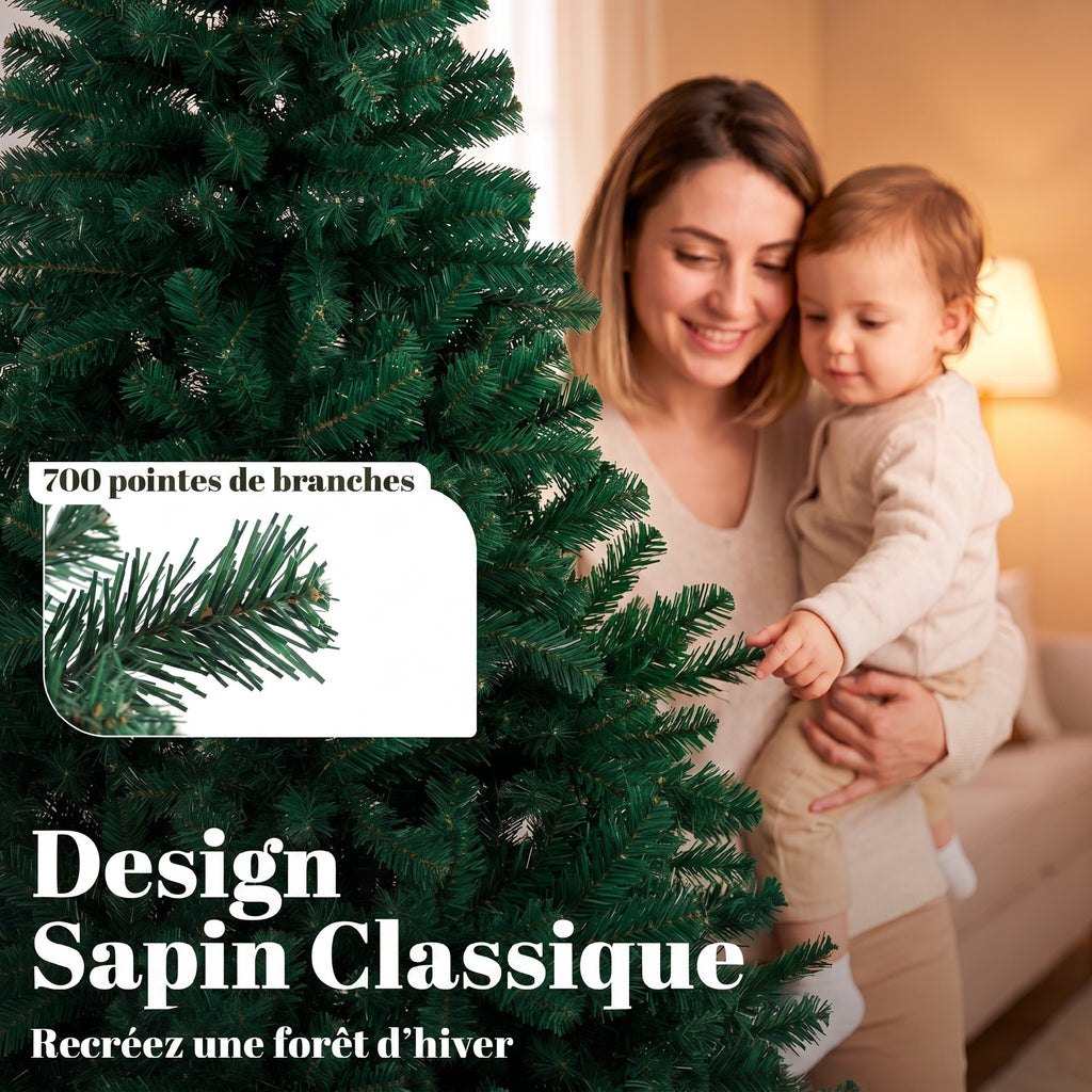 Sapin de Noël Artificiel 180 cm, Arbre de Noël avec 700 Pointes de Branches Articulées, Support Pliable en Acier, Vert-4