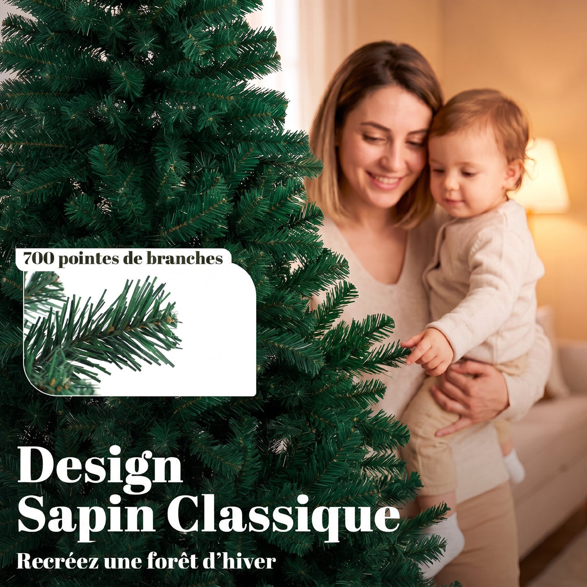Sapin de Noël Artificiel 180 cm, Arbre de Noël avec 700 Pointes de Branches Articulées, Support Pliable en Acier, Vert-4