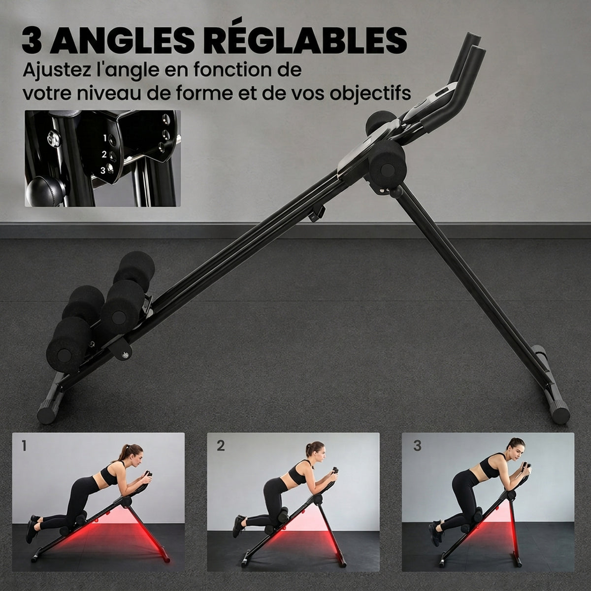 Appareil à Abdominaux Pliable avec Écran LCD, Double Rail, Mousse PVC, Cadre en Acier, 92x41x83cm, Noir-3