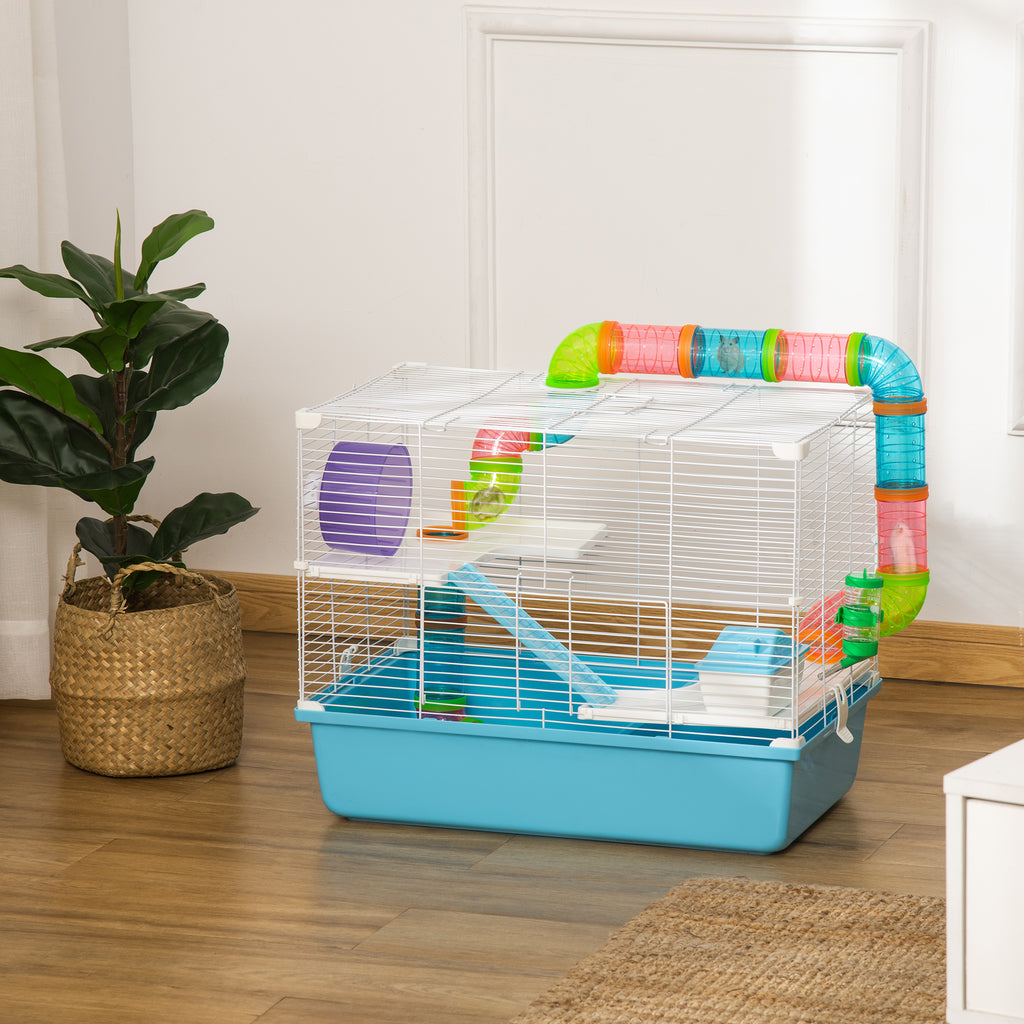 Cage à hamster rat rongeur 3 niveaux avec tunnel, biberon eau, roue, maisonnette, échelles dim. 59L x 36l x 47H cm-9