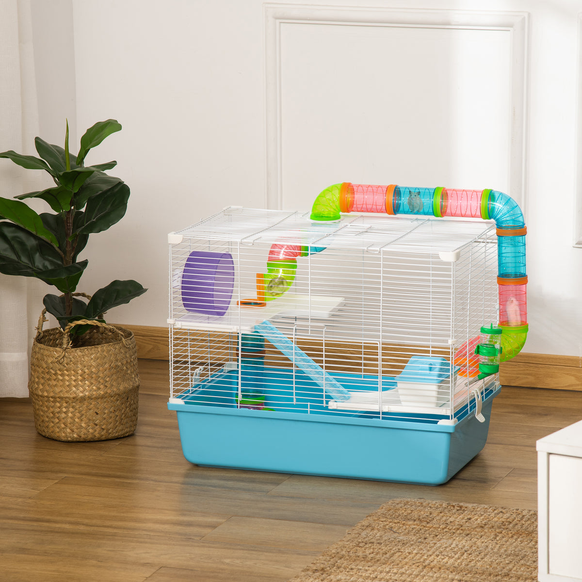 Cage à hamster rat rongeur 3 niveaux avec tunnel, biberon eau, roue, maisonnette, échelles dim. 59L x 36l x 47H cm-9