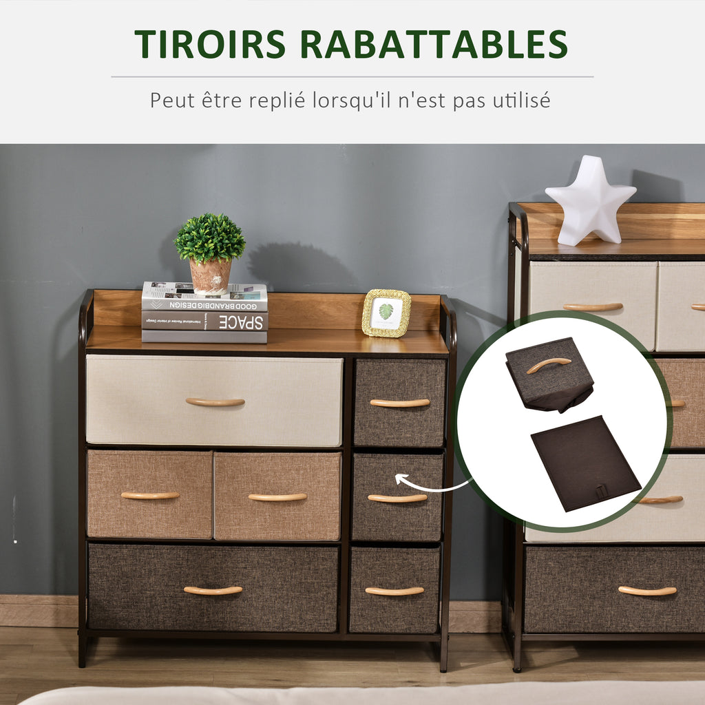 Commode 7 tiroirs meuble de rangement tiroir en tissu pliant - structure acier noir - 80L x 29l x 78,5H cm, multicolore-4