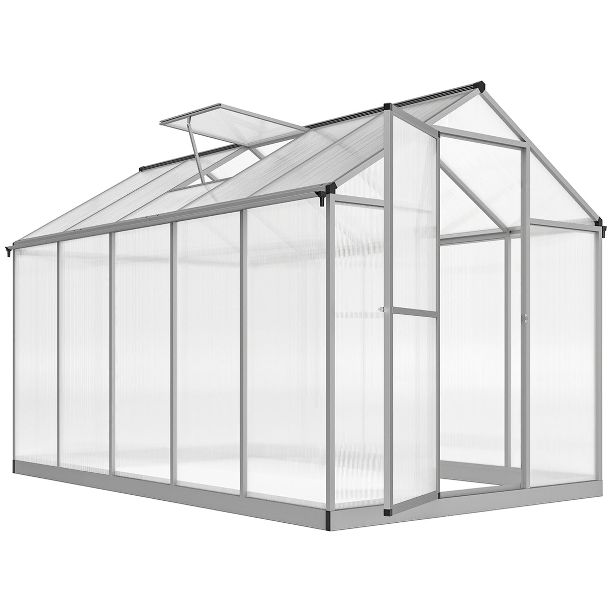 Serre de jardin en aluminium polycarbonate, serre avec fenêtres supérieures réglables, porte battante, abri extérieur résistant aux intempéries pour plante fleur, 303x183x195 cm, transparent-0