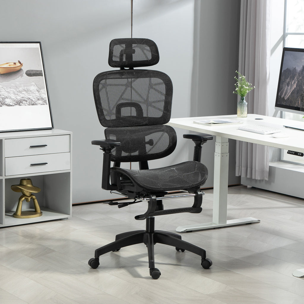 Fauteuil de bureau, chaise de bureau ergonomique en maille avec accoudoirs 3D, dossier inclinable, 66x64x122 cm, noir-9
