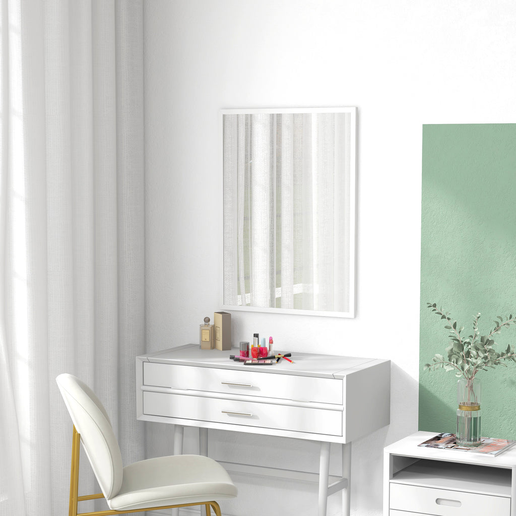 Miroir mural rectangulaire 60 x 80 cm, cadre en MDF, idéal pour la salle de bain, salon ou chambre, blanc-7