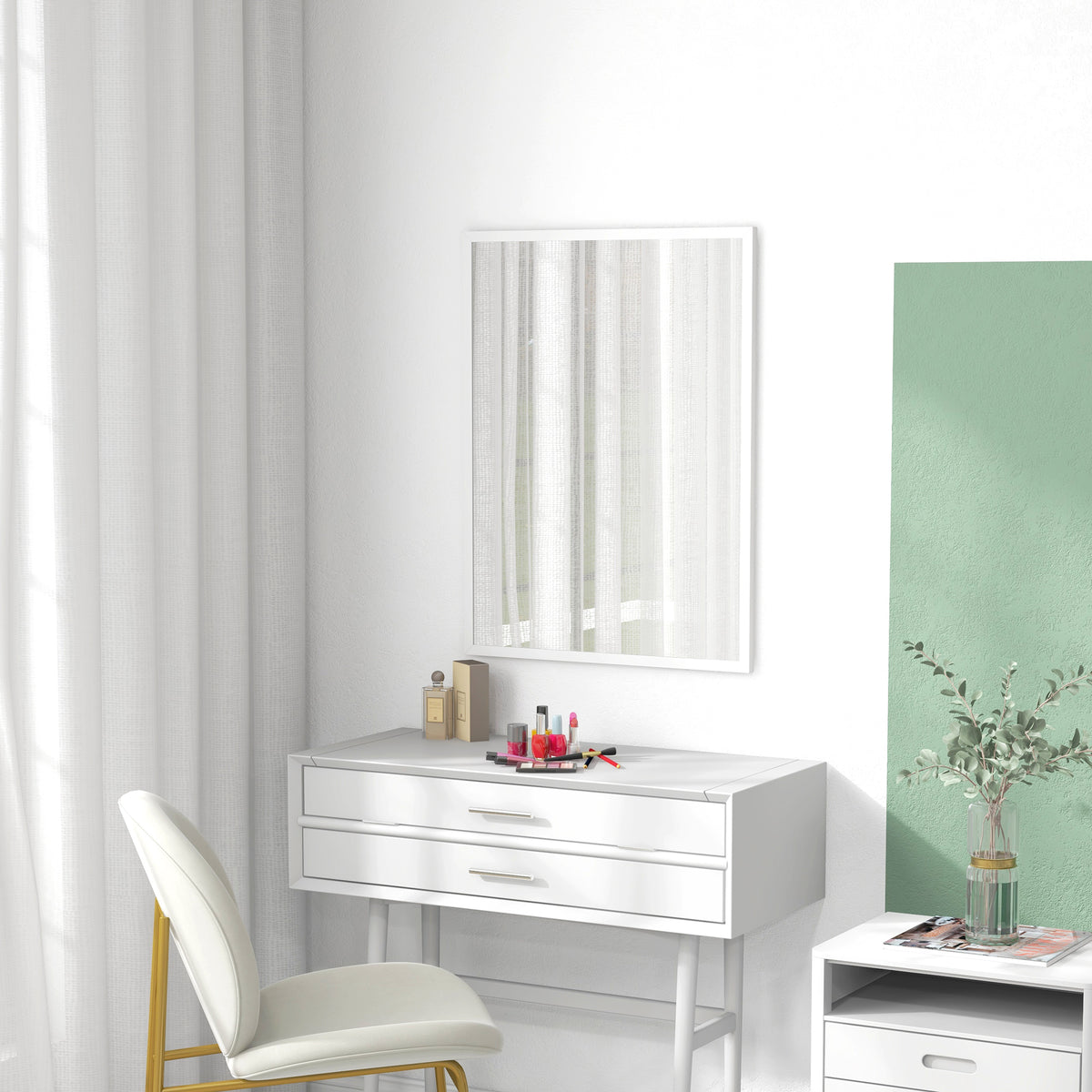 Miroir mural rectangulaire 60 x 80 cm, cadre en MDF, idéal pour la salle de bain, salon ou chambre, blanc-7