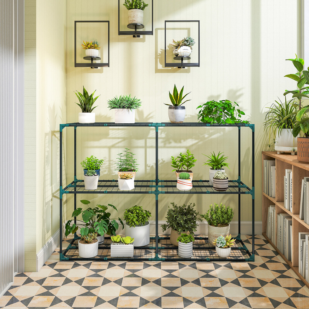 Étagère à Fleurs 3 Niveaux en Acier, Support à Plantes Intérieur Extérieur, Charge 20 kg, 143 x 48 x 100 cm, Vert Foncé-7